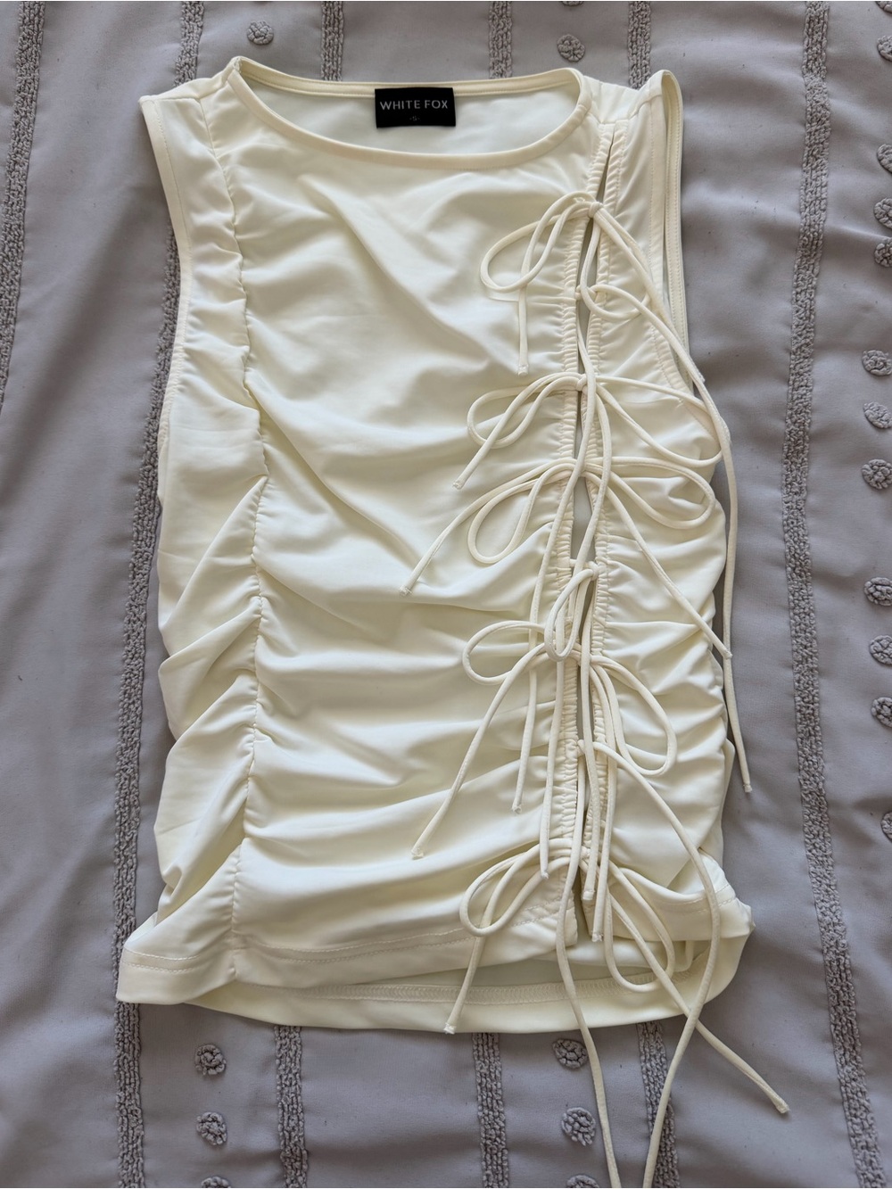 White Fox Boutique Cream Side-Tie Ruched Tank